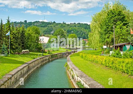 Deutschland, Kelheim, alte süddeutsche Stadt der Donau und Altmühl und des Rhein-Donau-Kanals. Ort der Völkerschlacht Stockfoto