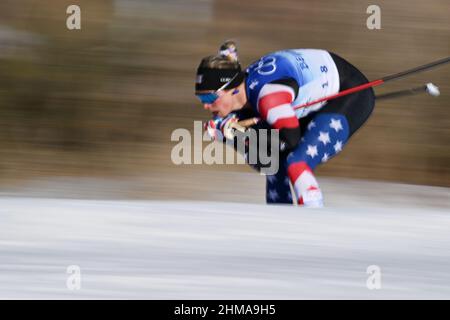 Zhangjiakou, Hebei, China. Kredit: MATSUO. 8th. Februar 2022. DIGGINS Jessie (USA), Ambience Shot Cross Country Skiing : Frauen individuelle Sprint Classic Qualifikation während der Olympischen Winterspiele 2022 in Peking im National Cross-Country Center in Zhangjiakou, Hebei, China. Kredit: MATSUO .K/AFLO SPORT/Alamy Live Nachrichten Stockfoto