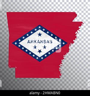 Arkansas Flagge und Karte, transparenter Hintergrund, Beschneidungspfad Stockfoto