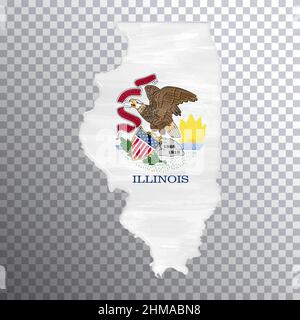 Illinois Flagge und Karte, transparenter Hintergrund, Beschneidungspfad Stockfoto