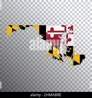 Maryland Flagge und Karte, transparenter Hintergrund, Beschneidungspfad Stockfoto