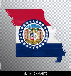 Missouri Flagge und Karte, transparenter Hintergrund, Beschneidungspfad Stockfoto