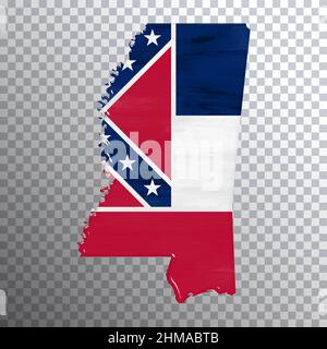 Mississippi Flagge und Karte, transparenter Hintergrund, Beschneidungspfad Stockfoto