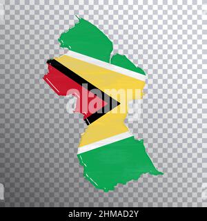 Guyana Flagge und Karte, transparenter Hintergrund, Beschneidungspfad Stockfoto