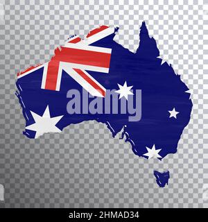 Australien Flagge und Karte, transparenter Hintergrund, Beschneidungspfad Stockfoto