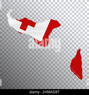 Tonga Flagge und Karte, transparenter Hintergrund, Beschneidungspfad Stockfoto