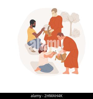 Erstellen von Angeboten abstrakte Konzept Vektor-Illustration. Menschen, die während des Vesak-Tages Opfergaben machen, buddhistische religiöse Feste feiern, spirituelle Praktiken und Bräuche abstrakte Metapher. Stock Vektor