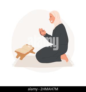 Beten abstraktes Konzept Vektor-Illustration. Muslimische Alltagsrituale, arabische Frau, die zu Allah betet, den koran liest, östlicher Glaube und Glaube, abstrakte Metapher der islamischen Religion. Stock Vektor