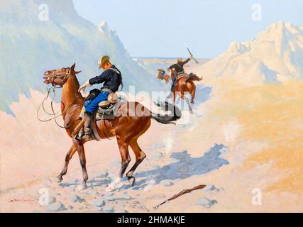 Die Vorschussgarde oder das militärische Opfer (der Hinterhalt) von Frederic Remington (1861-1909), Öl auf Leinwand, 1890 Stockfoto