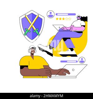 MMORPG abstrakte Konzeptvektordarstellung. Browser MMORPG, massives Multiplayer-Spiel, Online-pc-Rollenspiele, Story-driven Quest, Gaming-App, Avatar-Spieler-Szenario abstrakte Metapher. Stock Vektor