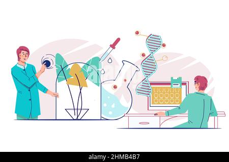 Bioengineering, Biotechnologie und Mikrobiologie erforscht, flache Vektor isoliert. Stock Vektor