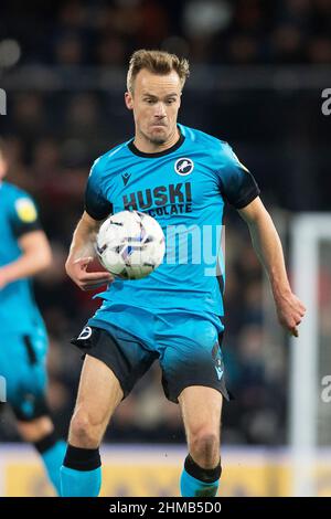 London, Großbritannien. 08th. Februar 2022. Maikel Kieftenbeld von Millwall während des Spiels der EFL Sky Bet Championship zwischen Fulham und Millwall im Craven Cottage, London, England am 8. Februar 2022. Foto von Salvio Calabrese. Nur zur redaktionellen Verwendung, Lizenz für kommerzielle Nutzung erforderlich. Keine Verwendung bei Wetten, Spielen oder Veröffentlichungen einzelner Clubs/Vereine/Spieler. Kredit: UK Sports Pics Ltd/Alamy Live Nachrichten Stockfoto