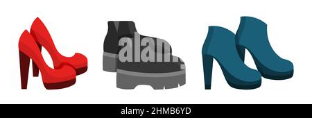 Set aus verschiedenen Damenschuhen Stock Vektor