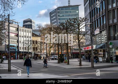 Die Bochumer Innenstadt, im Januar 2022, Bongardstraße, leere Einkaufsstraßen, Bochum, NRW, Deutschland, Stockfoto