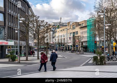 Die Bochumer Innenstadt, im Januar 2022, Bongardstraße, leere Einkaufsstraßen, Bochum, NRW, Deutschland, Stockfoto