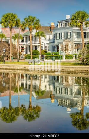 Traditionelle Häuser in der Altstadt von Charleston, South Carolina, USA Stockfoto