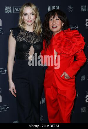 Beverly Hills, Usa. 08th. Februar 2022. BEVERLY HILLS, LOS ANGELES, KALIFORNIEN, USA - FEBRUAR 08: Die Schauspielerinnen Jodie Comer und Sandra Oh nehmen am Photo Call für die vierte Staffel von BBC 'Killing Eve' Teil, die am Sonntag, dem 27. Februar, im The Peninsula Beverly Hills Hotel am 8. Februar 2022 in Beverly Hills, Los Angeles, Kalifornien, USA, Premiere auf BBC AMERICA und AMC feiert. (Foto von Xavier Collin/Image Press Agency) Quelle: Image Press Agency/Alamy Live News Stockfoto