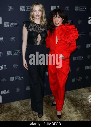 Beverly Hills, Usa. 08th. Februar 2022. BEVERLY HILLS, LOS ANGELES, KALIFORNIEN, USA - FEBRUAR 08: Die Schauspielerinnen Jodie Comer und Sandra Oh nehmen am Photo Call für die vierte Staffel von BBC 'Killing Eve' Teil, die am Sonntag, dem 27. Februar, im The Peninsula Beverly Hills Hotel am 8. Februar 2022 in Beverly Hills, Los Angeles, Kalifornien, USA, Premiere auf BBC AMERICA und AMC feiert. (Foto von Xavier Collin/Image Press Agency) Quelle: Image Press Agency/Alamy Live News Stockfoto