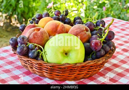 Gemischtes Obst im Korb Stockfoto