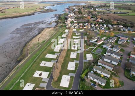 Halcyon Residential Park Homes Hullbridge Village in Essex Luftdrohnenansicht Stockfoto