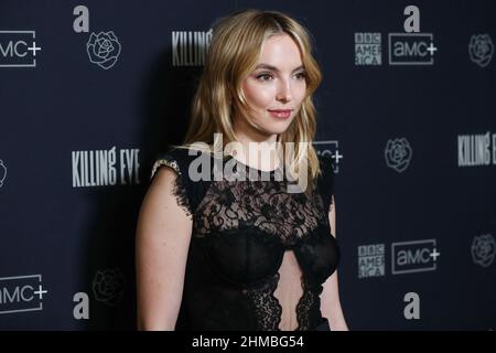 Beverly Hills, Usa. 08th. Februar 2022. BEVERLY HILLS, LOS ANGELES, KALIFORNIEN, USA - FEBRUAR 08: Die Schauspielerin Jodie Comer nimmt an dem Photo Call für die vierte Staffel von BBC 'Killing Eve' Teil, der am Sonntag, dem 27. Februar, im The Peninsula Beverly Hills Hotel am 8. Februar 2022 in Beverly Hills, Los Angeles, Kalifornien, USA, Premiere auf BBC AMERICA und AMC feiert. (Foto: Xavier Collin/Image Press Agency/Sipa USA) Quelle: SIPA USA/Alamy Live News Stockfoto