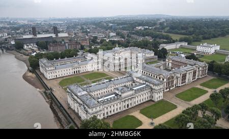 Greenwich Naval College London UK Sommer hoch Luftdrohnenansicht , Stockfoto