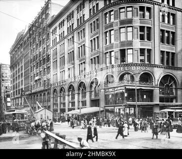 Gimbel Brothers Kaufhaus und Straßenszene, Markt und 9th Straßen, Philadelphia, Pennsylvania, USA, Detroit Publishing Company, 1910er Stockfoto