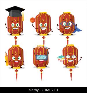 Schüler der roten chinesischen langen Lampe Cartoon-Charakter mit verschiedenen Ausdrücken. Vektorgrafik Stock Vektor