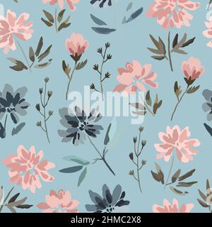 Nahtloses Muster mit niedlichen zarten Pastellblumen im Aquarell-Stil isoliert auf weißem Hintergrund. Stock Vektor