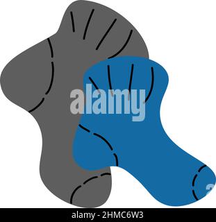 Handgezeichnetes Bild einer warmen Farbe der Socken in Grau und Blau. Design-Element in einem minimalistischen Cartoon-Stil. Vektorgrafik. Stock Vektor