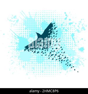Ein Schwarm blauer Vögel. Abstraktes Mosaik fliegender Vogel. Vektorgrafik Stock Vektor