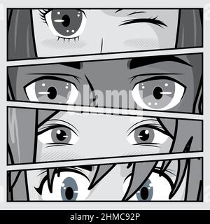 Nahaufnahme Augen Manga Stil Design Stock Vektor