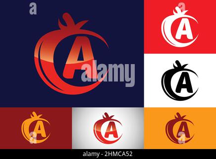 Initial Ein Monogramm Alphabet mit Tomate. Tomate Logo Design-Vorlage. Schrift-Emblem. Bio-Lebensmittel Stock Vektor