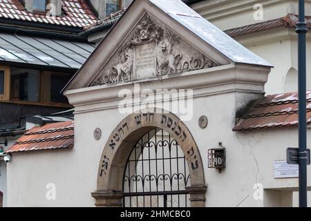 09-12-2021. krakau-polen. Eingang zur Synagoge in der Szeroka Straße im Stadtteil Kazimierz Krakau Stockfoto