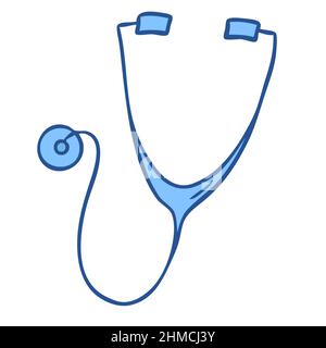 Stethoskop-Doodle-Vektor. Kardiologische Diagnostik. Erste Hilfe. Medizinische Geräte Stock Vektor
