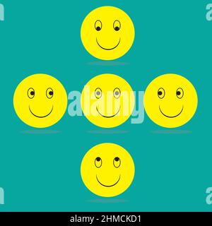 Gelbes Smiley Emoji blickt nach oben nach unten rechts links Vektor Stock Vektor
