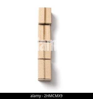 Buchstabe I. Alphabet aus Pappkartons für die Lieferung isoliert auf weißem Hintergrund. Stockfoto