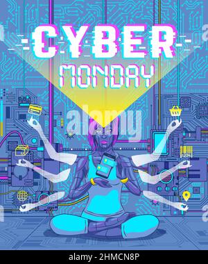 Cyber ​​Monday Verkauf sieht gerade aus. Cyber ​​Monday Werbeplakat, Flyer, Banner, Website. Vorläufige Illustration Stock Vektor