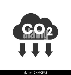 CO2-Offset-Konzept. Kohlendioxid in einer Wolke mit Pfeil nach unten. Reduzierung der Treibhausgasemissionen. CO2 Aufnahme. Idee zur Kohlenstoffsequestrierung. Stock Vektor