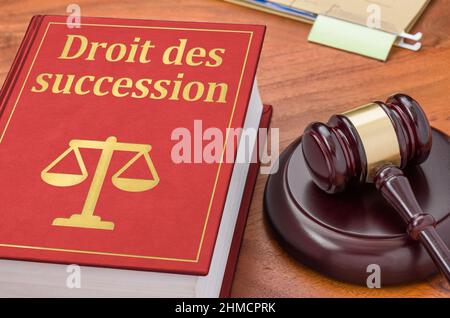 Ein Gesetzbuch mit einem Gavel - Erbrecht auf französisch - Droit des Succession Stockfoto