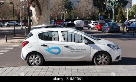 VALENCIA, SPANIEN - 02. FEBRUAR 2022: Global Omnium ist ein auf den Integrierten Wasserkreislauf spezialisiertes Unternehmen Stockfoto