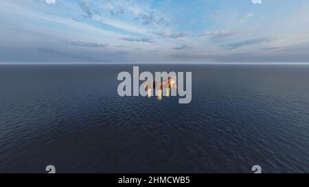 Plattformindustrie im Meer Meer Energie Abbildung 3D Stockfoto