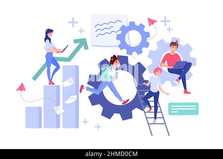 Teamarbeit mit Grafik, Papier und Laptop Stock Vektor