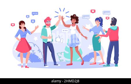 Glückliche Social-Media-Nutzer flache Vektor-Illustration Stock Vektor