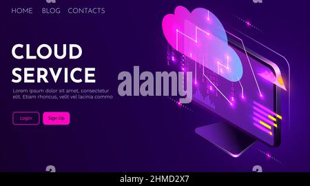 Computer mit Cloud-Serverdienst verbunden. Cloud-Computing. Modernes futuristisches Design. Vektorgrafik Stock Vektor