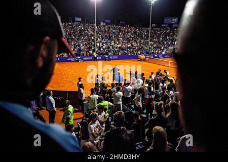 Buenos Aires, Capital Ferderal, Argentinien: 8. Februar 2022, Ciudad AutÃ³noma nach 965 Tagen Inaktivität und vier Operationen, der argentinische Tennisspieler, ehemalige Nummer 3 in der Welt, .Champion des Davis Cup 2016, der United States Open 2009 und Doppel-Olympiasieger (Silber in Rio de Janeiro 2016 und Bronze in London 2012) Juan MartÃ-n Del Potro, verloren bei seinem Debüt bei den Argentine Open gegen seinen Landsmann und Freund Federico Delbonis 6-1 und 6-3. Obwohl er es vermied, bei seinem Comeback seinen endgültigen Rücktritt bekannt zu geben, In der ersten Runde des ATP 250 .in Argentinien bei Stockfoto