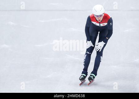 Peking, China. 09th. Februar 2022. PEKING, CHINA - 9. FEBRUAR: Selma Poutsma aus den Niederlanden tritt während der Olympischen Spiele 2022 in Peking beim Capitol Indoor Skating am 9. Februar 2022 in Peking, China, bei den Damen-1000m-Läufen an (Foto von Iris van den Broek/Orange Picics) NOCNSF Credit: Orange Pics BV/Alamy Live News Stockfoto