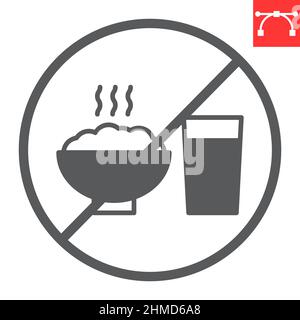 Kein Lebensmittel-Glyphen-Symbol, Getränk und Verbot, kein Essen Vektor-Symbol, Vektorgrafiken, bearbeitbarer Strich solid-Zeichen, eps 10. Stock Vektor