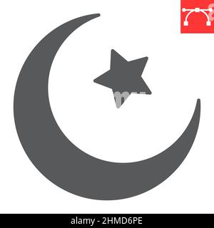 Stern- und Halbmondglyphen-Symbol, Astrologie und islamische, Mond- und Sternvektor-Symbol, Vektorgrafiken, bearbeitbare Striche, solides Zeichen, eps 10. Stock Vektor