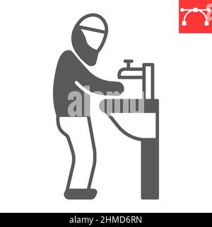 Islamische WUDU Glyphe Symbol, Waschung Hand und Waschung, WUDU Vektor-Symbol, Vektorgrafiken, editierbare Strich solide Zeichen, eps 10. Stock Vektor